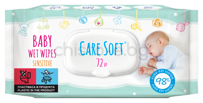 Мокри кърпи Care Soft с капак, 72 бр.