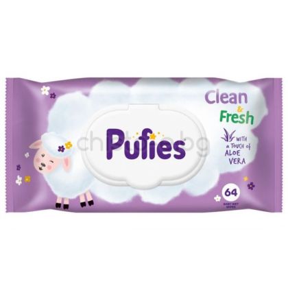 Мокри кърпи Pufies Clean & Fresh с капак, 64 бр.