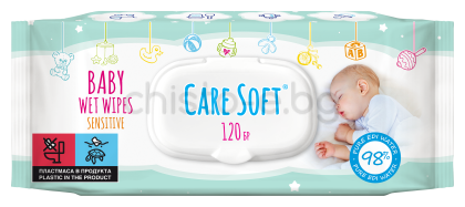 Бебешки мокри кърпи Care Soft с капак, 120 бр. 