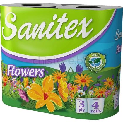 Тоалетна хартия Sanitex Flowers, 4-ка 9 бр. 