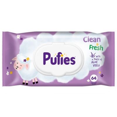Мокри кърпи Pufies Clean & Fresh с капак, 64 бр.