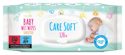 Бебешки мокри кърпи Care Soft с капак, 120 бр. 