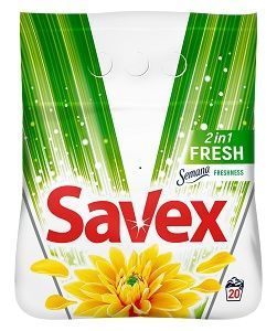 Прах за пране Savex 2 in 1 Fresh, 2 кг., 20 пранета