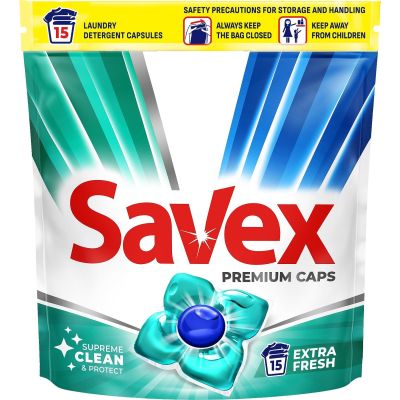 Капсули за пране Savex Super Caps Extra Fresh, 15 бр.