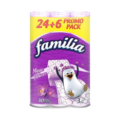 Тоалетна хартия Familia Magic Flowers, 24+6 бр.