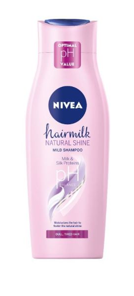 Nivea Hairmilk Natural Shine подхранващ шампоан за блясък за изтощена коса, 400 мл.