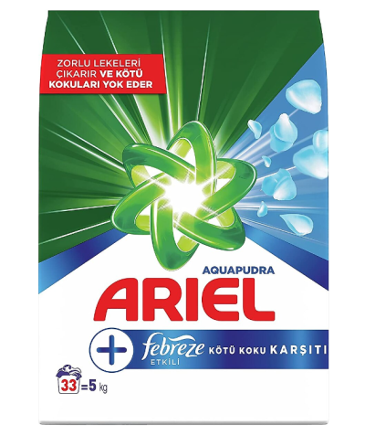 Прах за пране Ariel + Febreze за бяло пране, 5 кг., 33 пранета