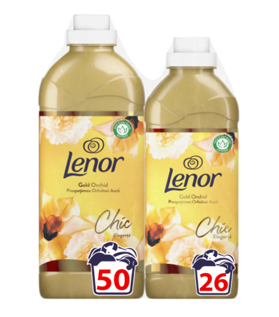 Омекотител Lenor Gold Orchid, 1.5 л + 800 мл, 50 + 26 пранета