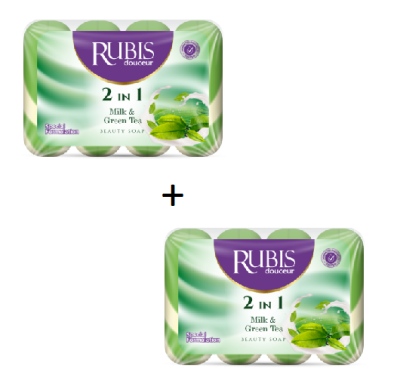 Тоалетен сапун Rubis Milk & Green Tea, 4 x 90 гр., 1 + 1